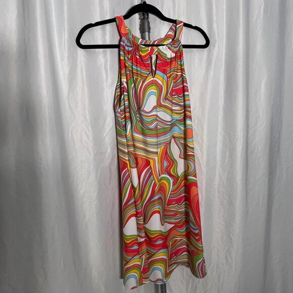 Jude Connally Psychedelic Swirl Halter Dress Keyhole A-Line S - Picture 4 of 15